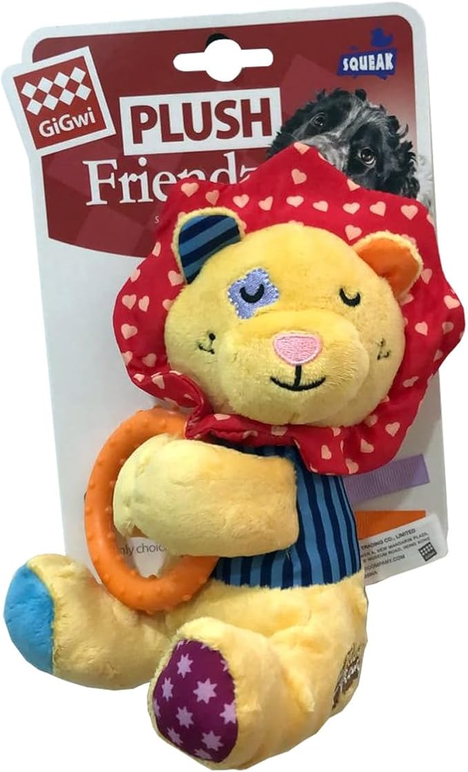 Gigwi Friendz Medium Red & Yellow Squeaky Lion Plush Dog Toy