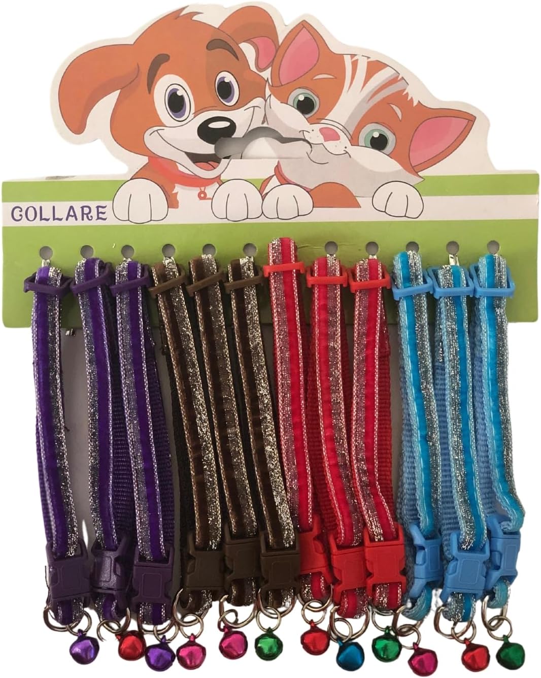 Adjustable Velvet and Glitter Cat Collar with Small Bells | Safety Buckles | 12-piece Set | Multicolors | Attracting Design | Cat Collar | Small Dogs Collar...