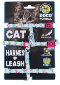 DOCO Furball Blue & Pink Printed Cat Harness & Leash (Neck 19.05-25.4x0.95cm & Chest 28-45.72x0.95cm)