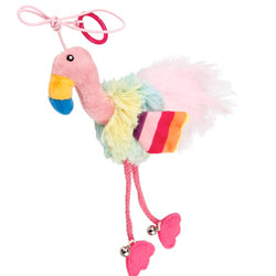 خاتم إصبع على شكل طائر باللونين الأزرق والوردي مع ورق مجعد وجرس بالداخل