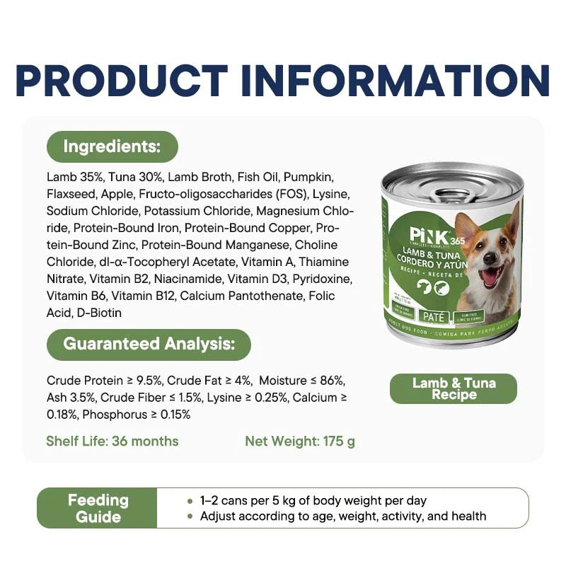 Pink 365 Completed Canned Dog Food – Lamb & Tuna Recipe (400g)