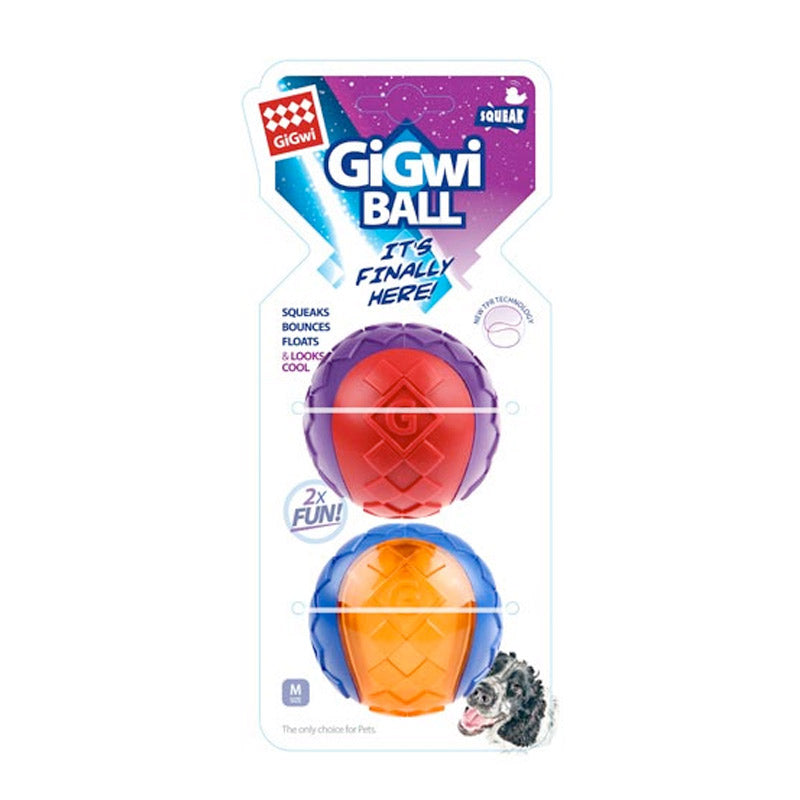Gigwi Ball Medium 2pack Red/Orange Squeaker - Solid Transparent
