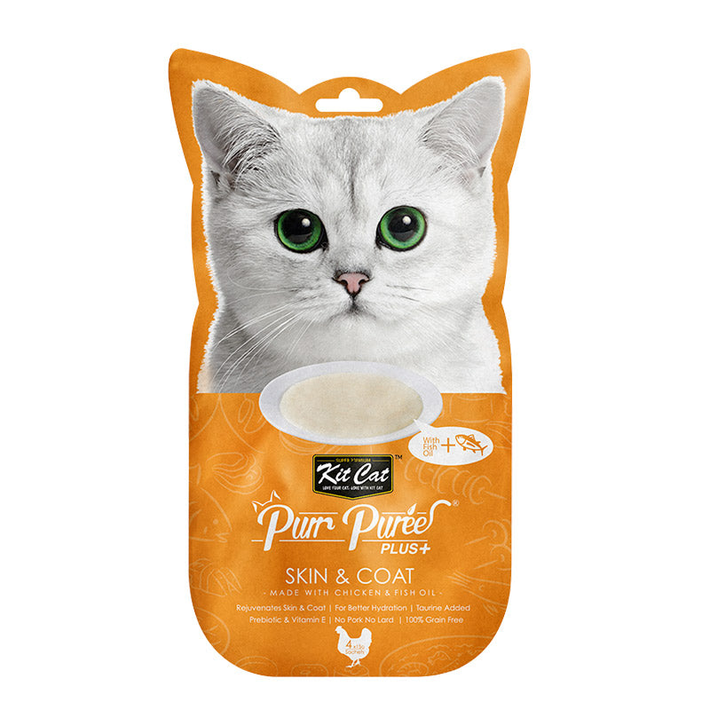 كيت كات بور بيوري بلس+ زيت الدجاج والسمك (الجلد والفراء)