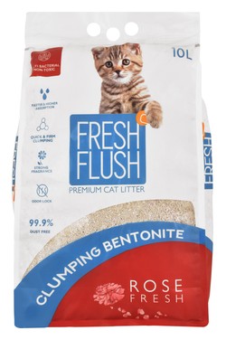 Fresh Flush Antibacterial Bentonite Clumping Cat Litter Rose Scent 10 L