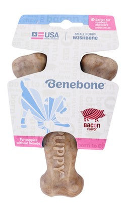 Benebone Small Beige Wishbone Chew Toy Bacon Flavor for Puppies (Up to 13kg)