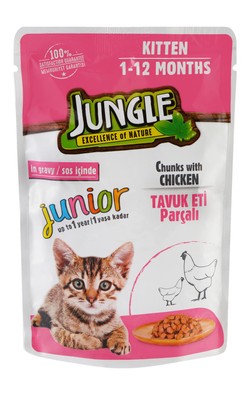 قطع طعام رطب من Jungle Junior مع الدجاج في المرق للقطط الصغيرة (حتى عمر سنة) 100 جرام