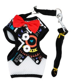 Medium Multicolored Dog Harness with Leash & Ribbon