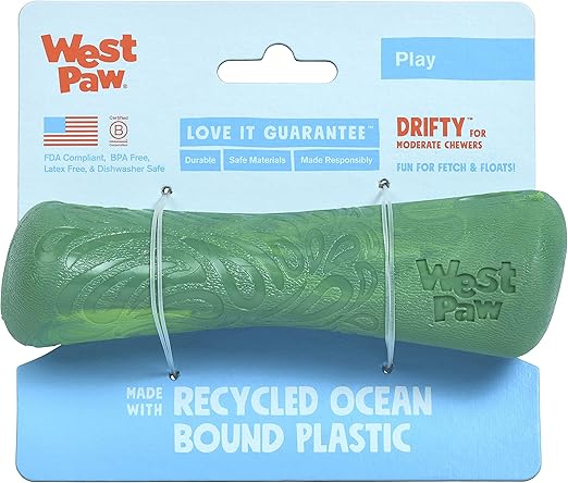 West Paw Seaflex Drifty Dog Toy for Moderate Chewers, Small Emerald