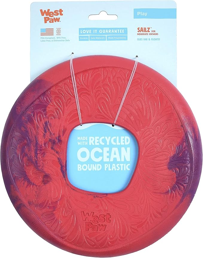 West Paw Seaflex Sailz Dog Toy Flying Disc for Moderate Chewers, Large Hibicus
