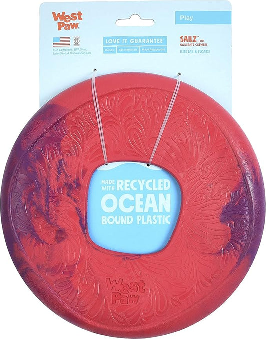 West Paw Seaflex Sailz Dog Toy Flying Disc for Moderate Chewers, Large Hibicus
