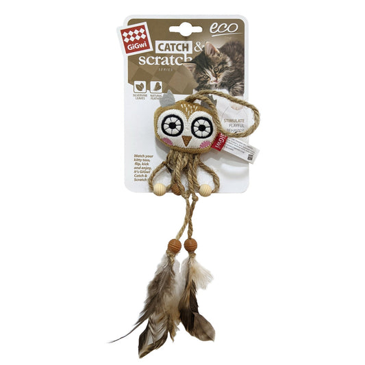 Owl Catch & Scratch Eco line with Slivervine Leaves and Natural FeatheråÊ