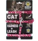 DOCO Furball Pink & White Cat Harness (Neck 19-31x1cm & Chest 26-46x1cm) & Leash (180x1cm)