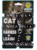 DOCO Furball Black & White Cat Harness (Chest 26-46x1cm & Neck 19-31x1cm) & Leash (180x1cm)