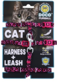 DOCO Furball Black & Pink Cheetah Print Cat Harness & Leash (Neck 19.05-25.4x0.95cm & Chest 28-45.72x0.95cm)