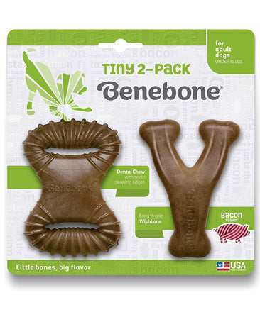 عبوة مكونة من قطعتين من علكات الأسنان من Benebone، Wishbone (صغيرة الحجم) – لحم خنزير مقدد