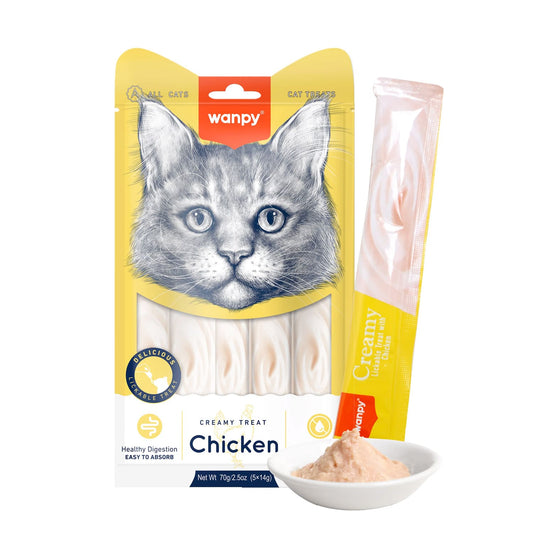 Wanpy Creamy Lickable Cat Treats ‰ÛÒ Chicken (14gx5)