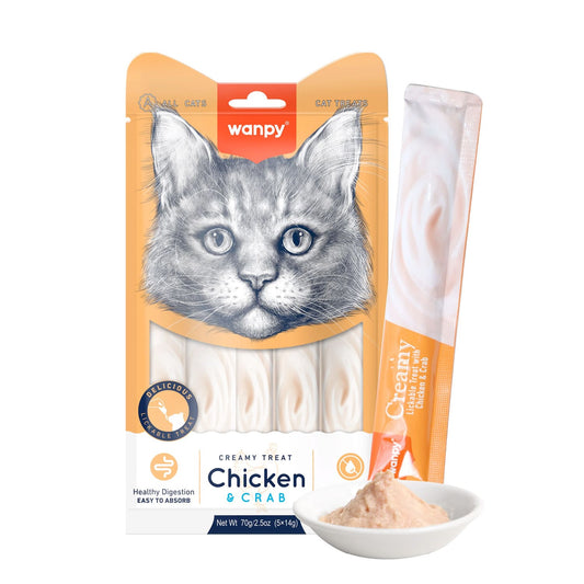 Wanpy Creamy Lickable Cat Treats ‰ÛÒ Chicken & Crab (14gx5)