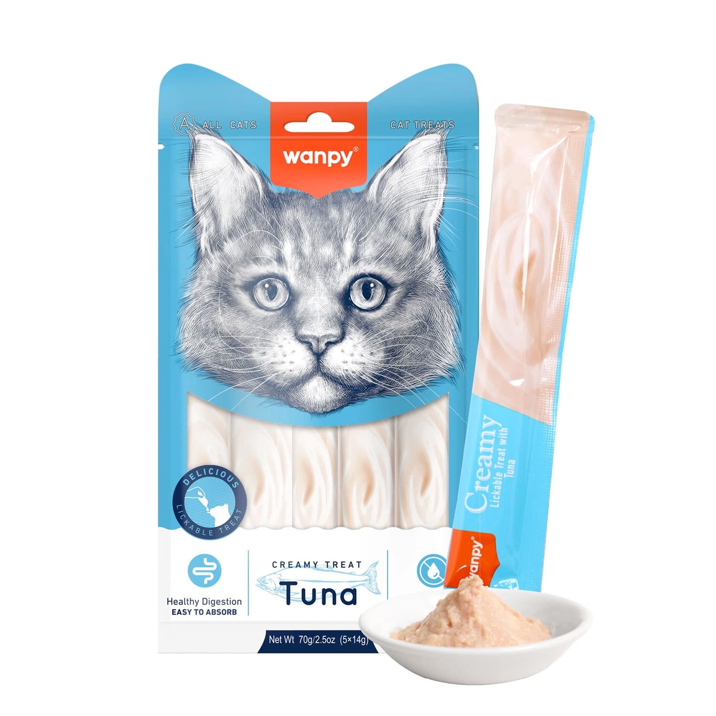 Wanpy Creamy Lickable Cat Treats ‰ÛÒ Tuna (14gx5)