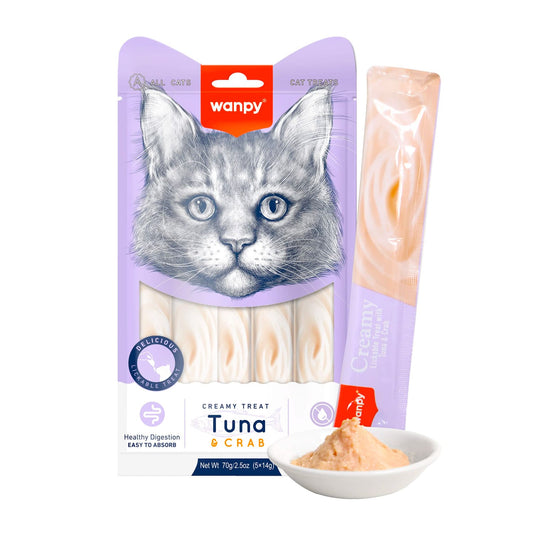 Wanpy Creamy Lickable Cat Treats ‰ÛÒ Tuna & Crab (14gx5)