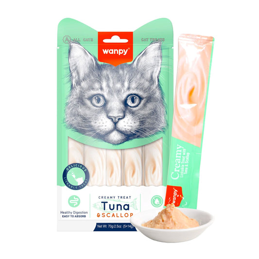 Wanpy Creamy Lickable Cat Treats ‰ÛÒ Tuna & Scallop (14gx5)