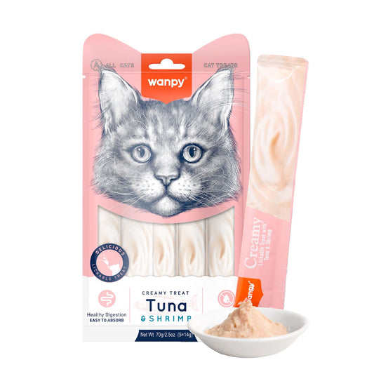 Wanpy Creamy Lickable Cat Treats ‰ÛÒ Tuna & Shrimp (14gx5)