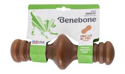 Benebone Zaggler Giant Brown Chew Toy Peanut Butter Flavor for Dogs