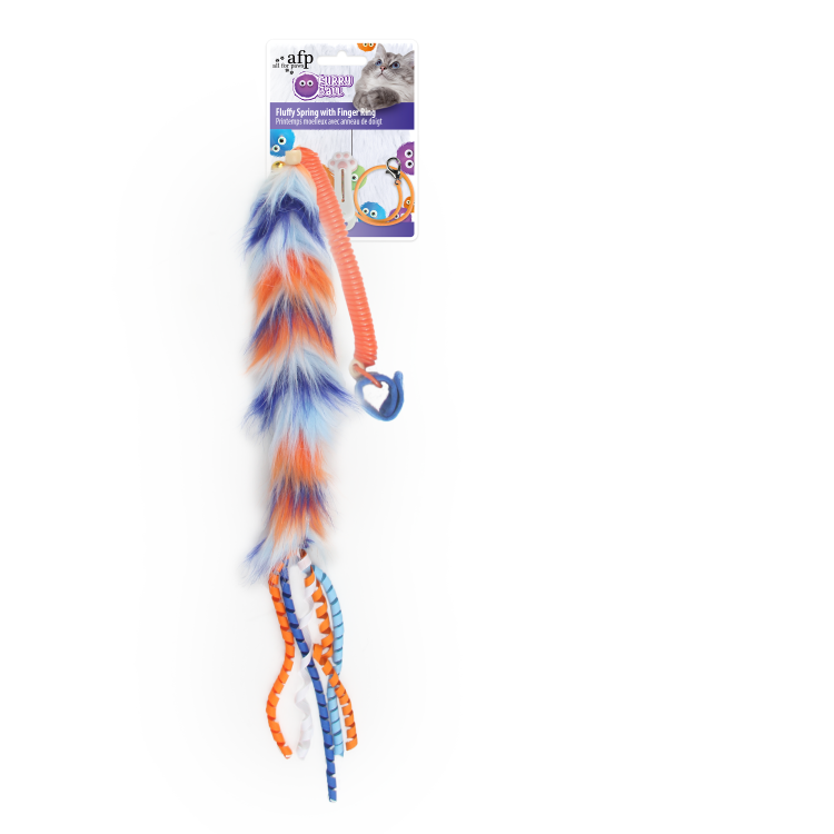 Furry Ball Fluffy Spring with Finger Ring Orange