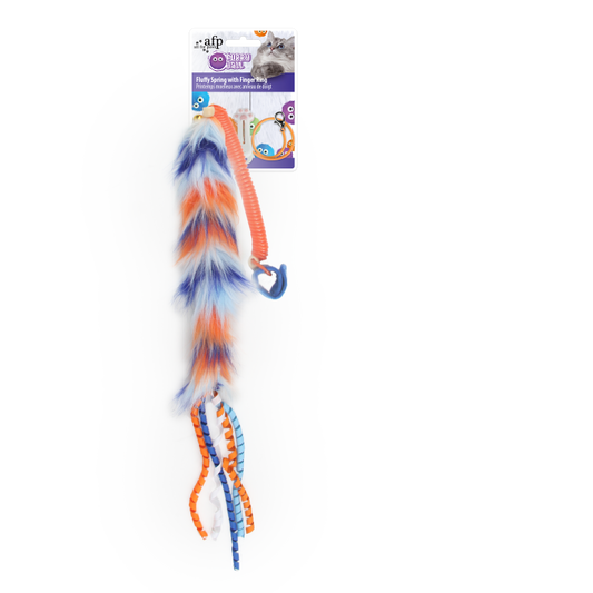 Furry Ball Fluffy Spring with Finger Ring Orange