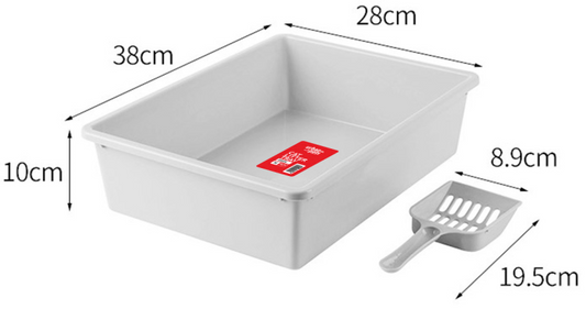 Cat Litter Tray with Scoop White, Medium, 38 x 28 x 10 cm