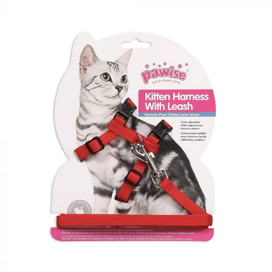 Pawise Red Kitten Harness with 120cm Leash 1 pack
