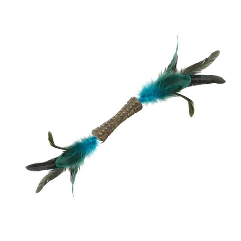 Catnip “Johnny Sticks” with Double Side Natural Feather (Blue)