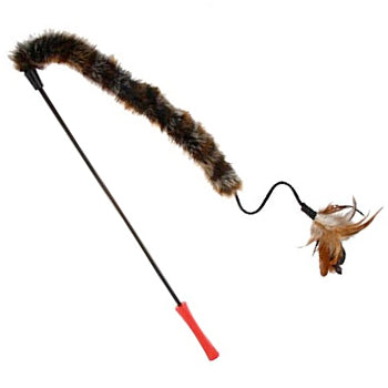 Catwand Feather Teaser with Natural Feather, Plush Tail & TPR handle (Purple)