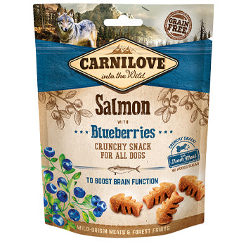 وجبة خفيفة مقرمشة من سمك السلمون مع التوت الأزرق من كارنيلوف للكلاب 200 جرام