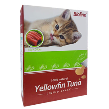 مكافآت القطط من بيولين - سمك التونة ذو الزعانف الصفراء - علبة واحدة - 15 جرام × 24